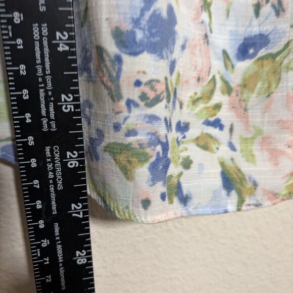 LC Lauren Conrad Blouse Women's Medium Floral Round Neck Sheer Short Sleeve - Picture 5 of 8